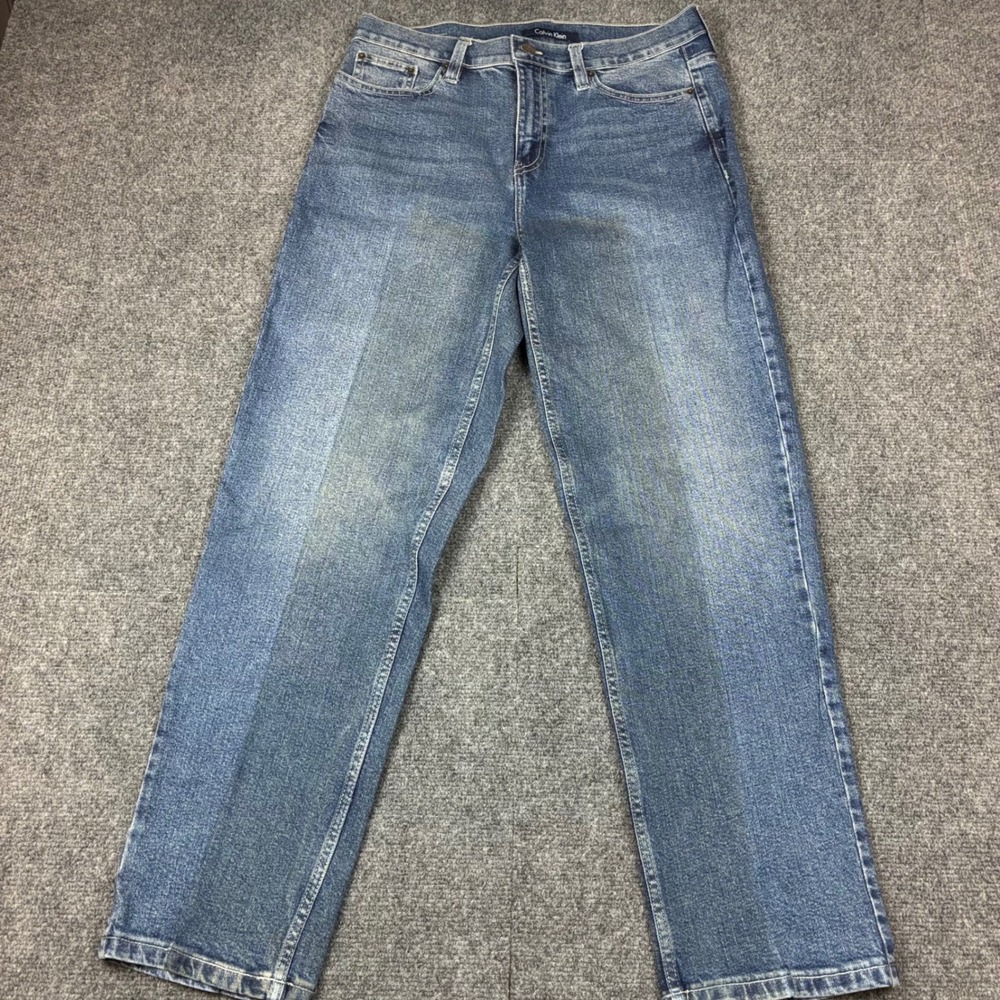 Calvin Klein Womens Straight Leg Jeans Blue Two Tone Panel Medium Wash Size 8